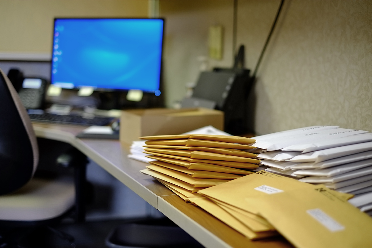 Envelopes on desk business office communication